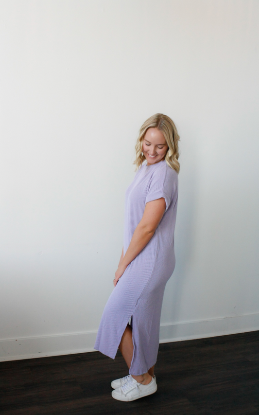 Lesli Ribbed Midi Dress - Lavender