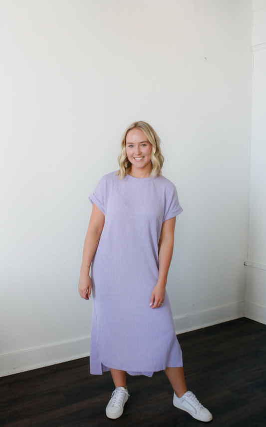 Lesli Ribbed Midi Dress - Lavender