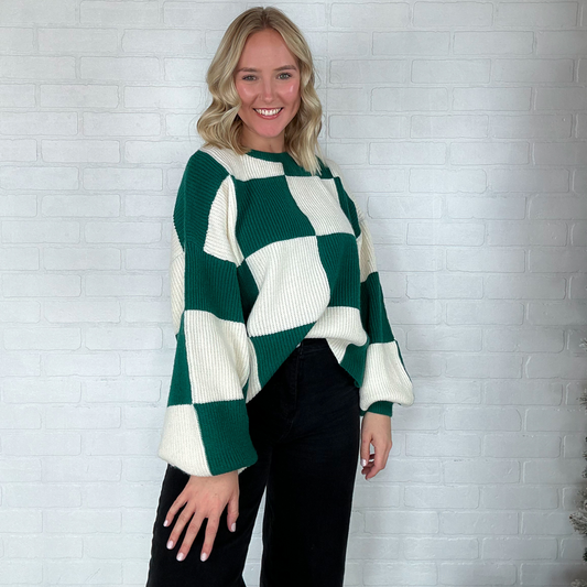 Mia Checkerboard Sweater - Green